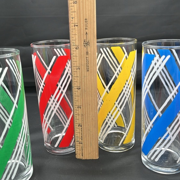Set of 5 Vintage Libbey Color Stripe Glasses. MCM Retro Style. - Picture 5 of 12